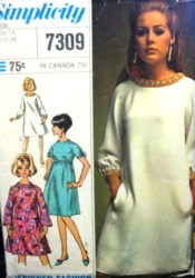 7309 67 SHORT SS-LS TENT DRESS,EMPIRE BELT PATTERN 14,12